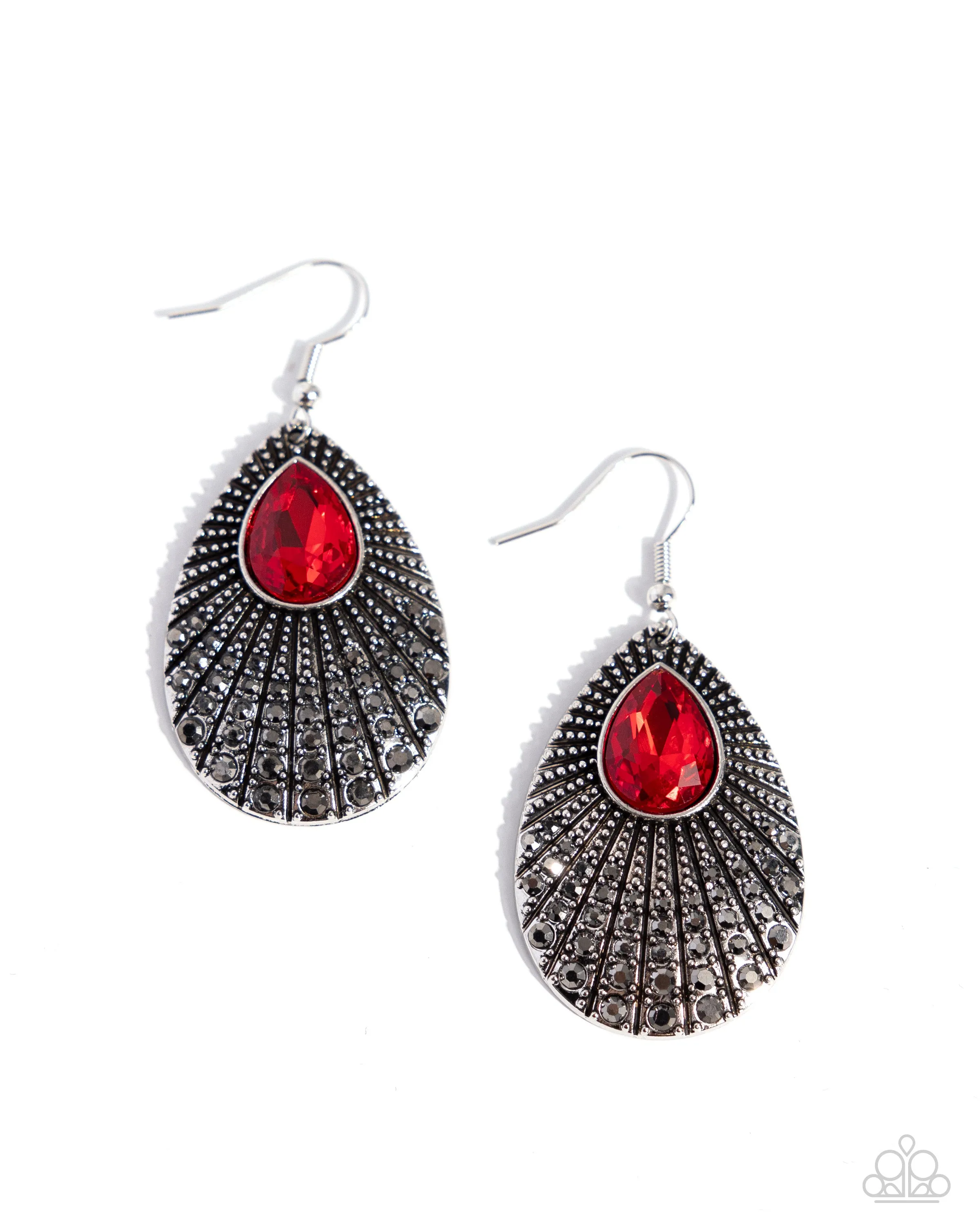 Urban Relic - Red - Teardrop Hematite Rhinestone Paparazzi Fishhook Earrings
