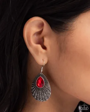 Urban Relic - Red - Teardrop Hematite Rhinestone Paparazzi Fishhook Earrings
