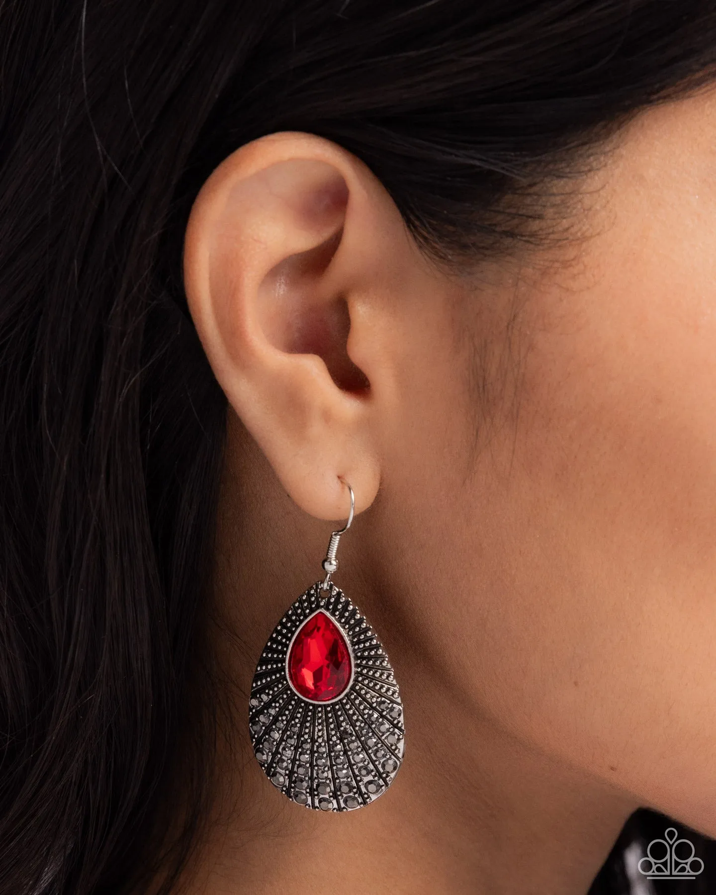 Urban Relic - Red - Teardrop Hematite Rhinestone Paparazzi Fishhook Earrings
