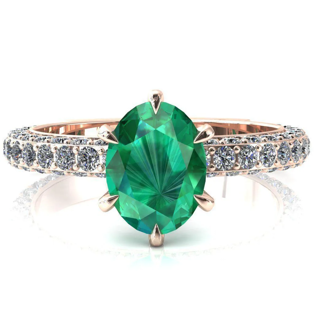 Vanessa Oval Emerald 6 Claw Prongs 3/4 Pavé Eternity Engagement Ring