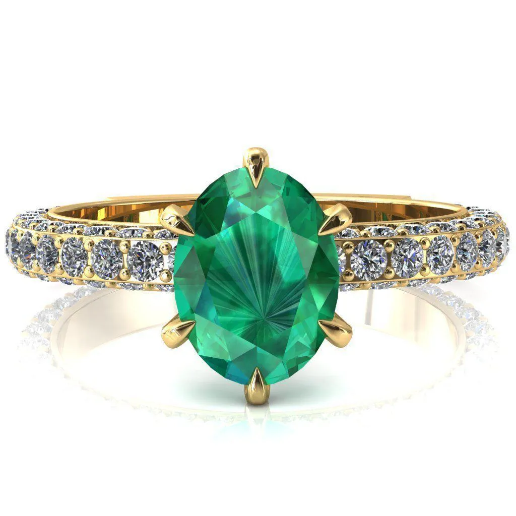 Vanessa Oval Emerald 6 Claw Prongs 3/4 Pavé Eternity Engagement Ring