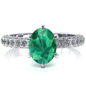 Vanessa Oval Emerald 6 Claw Prongs 3/4 Pavé Eternity Engagement Ring