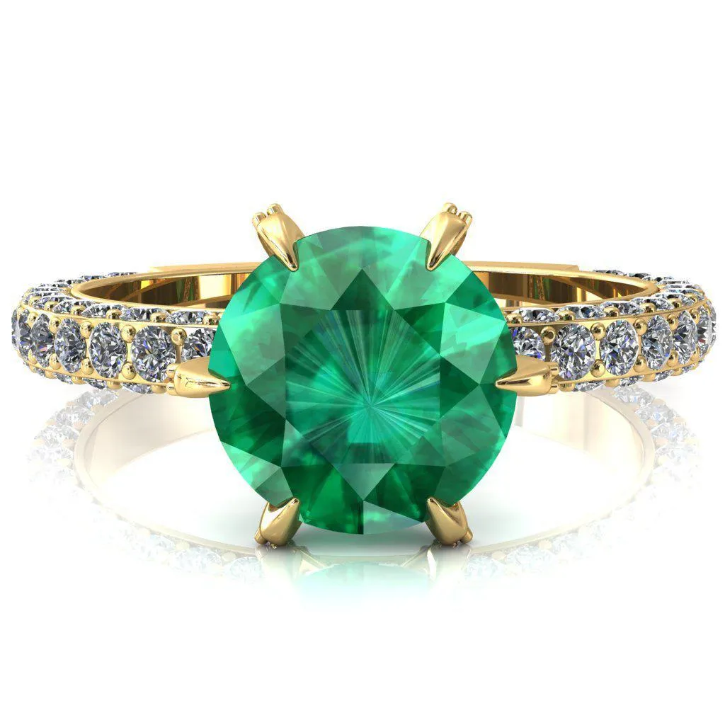 Vanessa Round Emerald 6 Claw Prongs 3/4 Pavé Eternity Engagement Ring