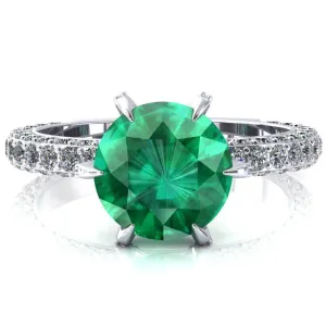 Vanessa Round Emerald 6 Claw Prongs 3/4 Pavé Eternity Engagement Ring