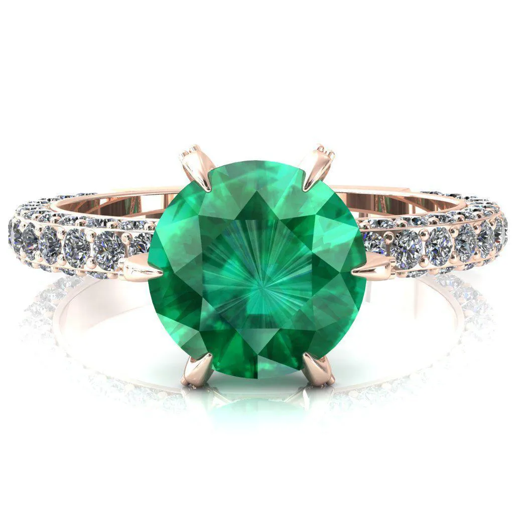 Vanessa Round Emerald 6 Claw Prongs 3/4 Pavé Eternity Engagement Ring