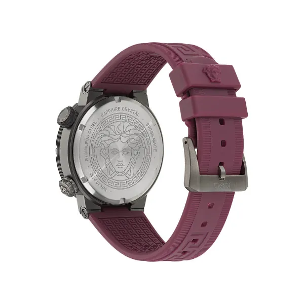 Versace Greca Logo Divers Red Silicone Strap Black Dial Quartz Watch for Gents - VE8G00224
