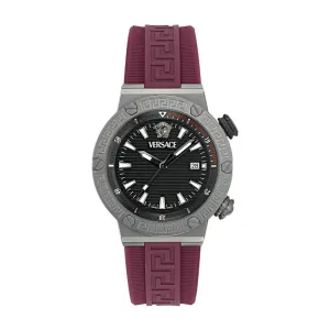 Versace Greca Logo Divers Red Silicone Strap Black Dial Quartz Watch for Gents - VE8G00224