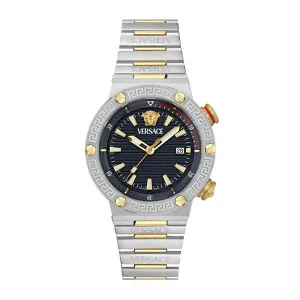 Versace Greca Logo Divers Two-tone Stainless Steel Black Dial Quartz Watch for Gents - VE8G00424