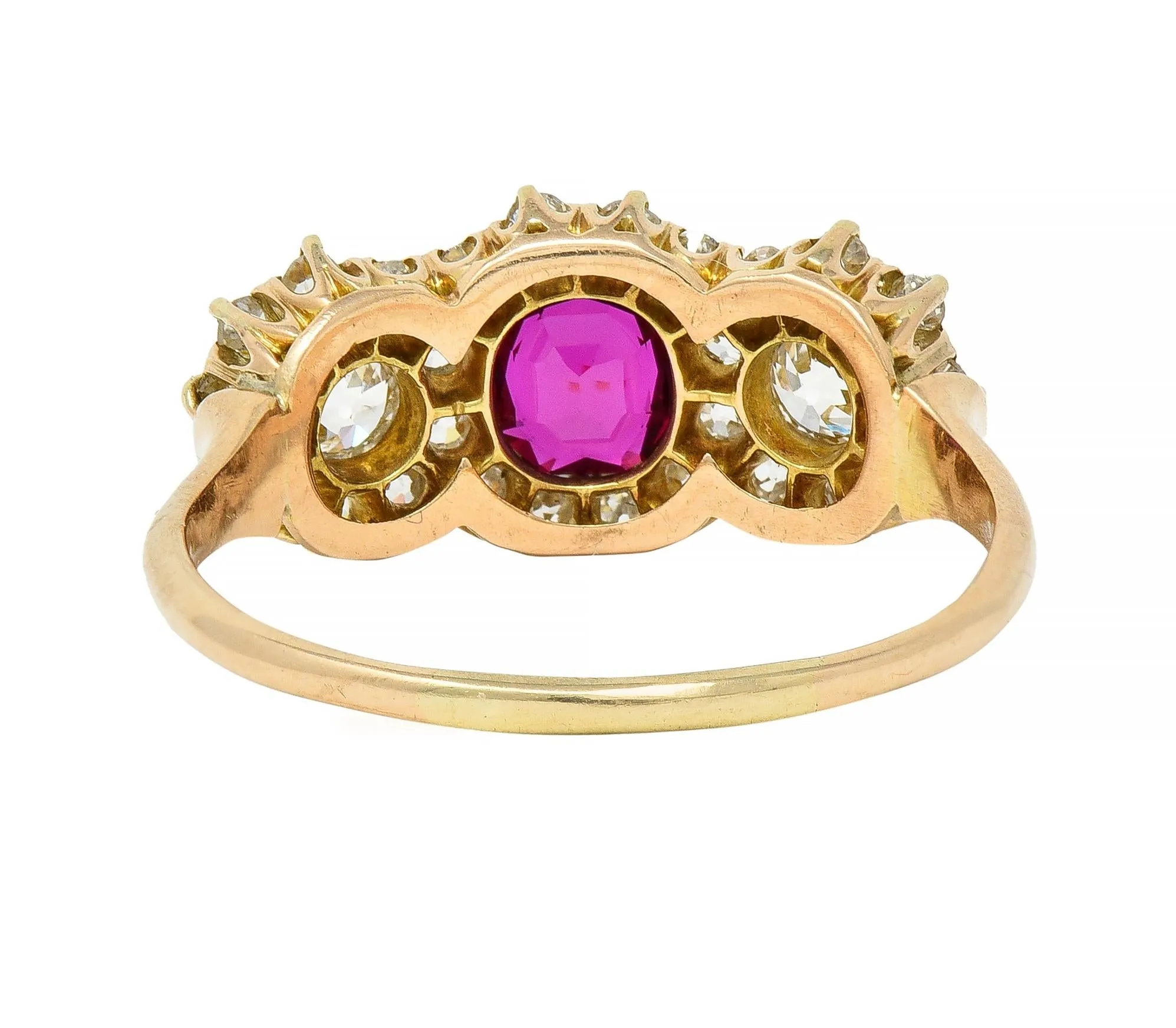 Victorian 1.57 CTW No Heat Ruby Diamond 14 Karat Yellow Gold Antique Cluster Ring GIA