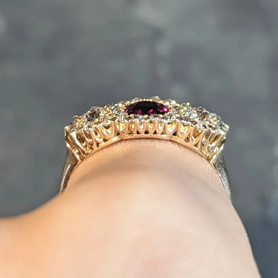 Victorian 1.57 CTW No Heat Ruby Diamond 14 Karat Yellow Gold Antique Cluster Ring GIA
