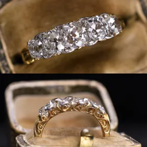 Victorian 1.5ct Cushion Cut Diamond 5-Stone Ring