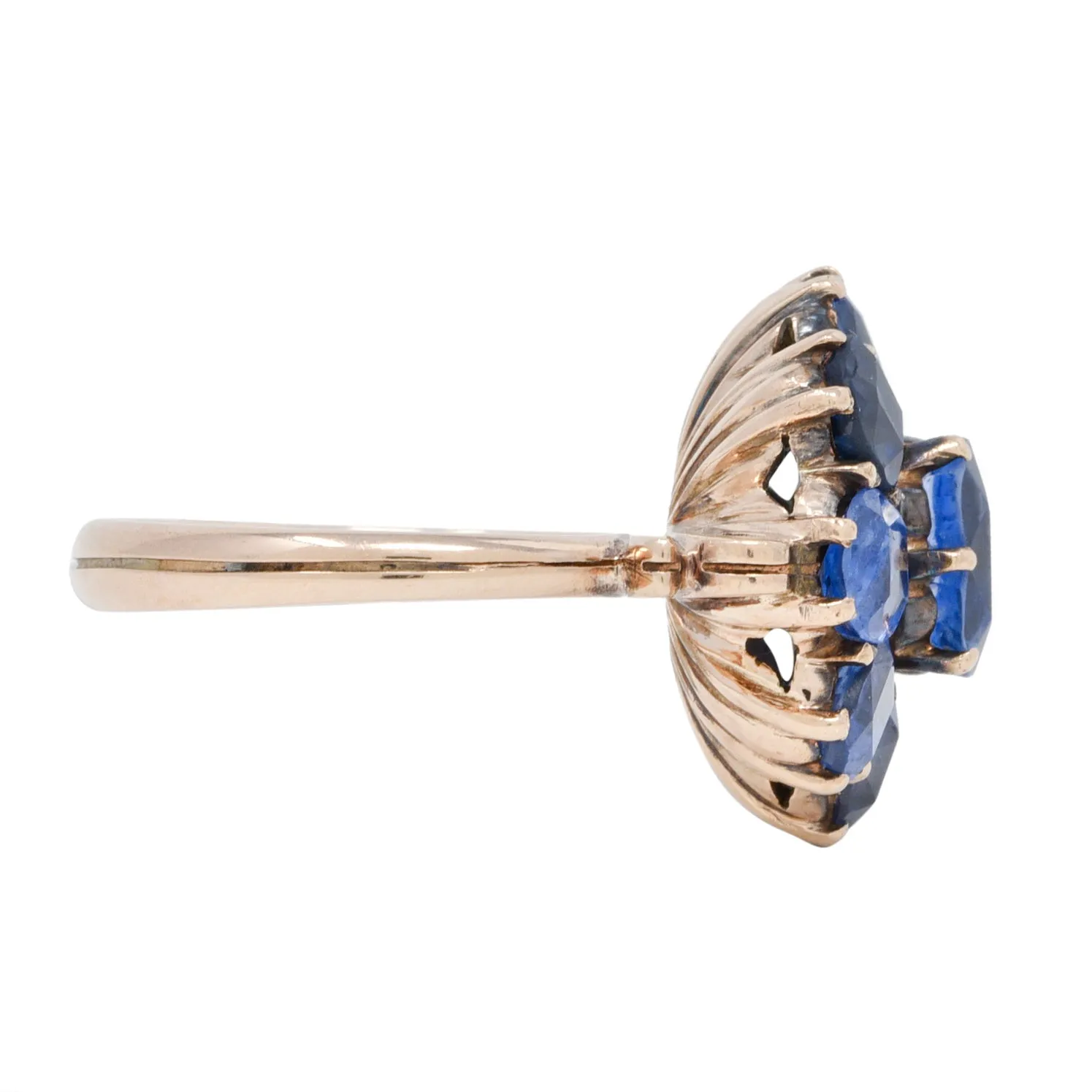 Victorian 3.20 CTW Sapphire 14 Karat Rose Gold Bow Antique Cluster Ring