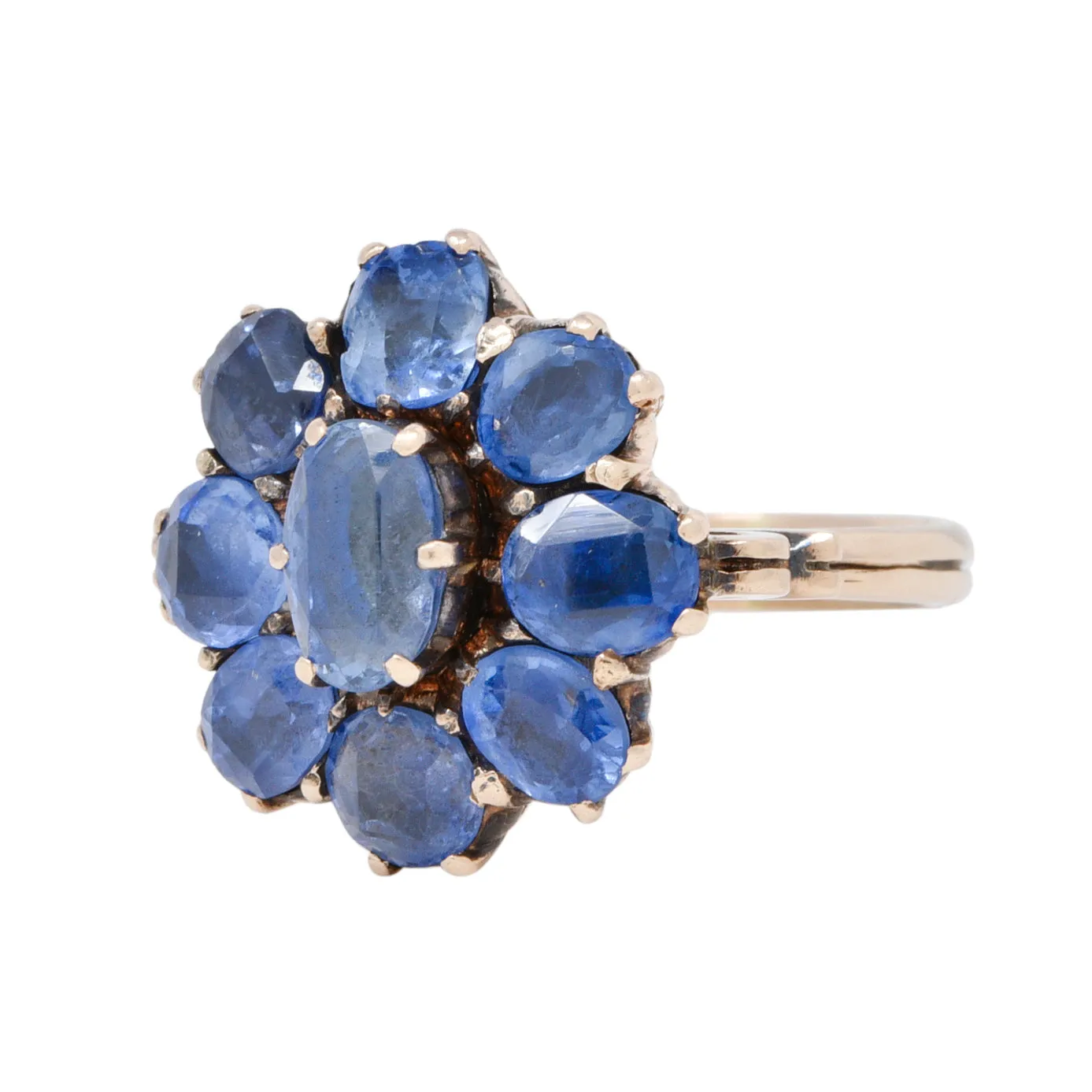 Victorian 3.20 CTW Sapphire 14 Karat Rose Gold Bow Antique Cluster Ring
