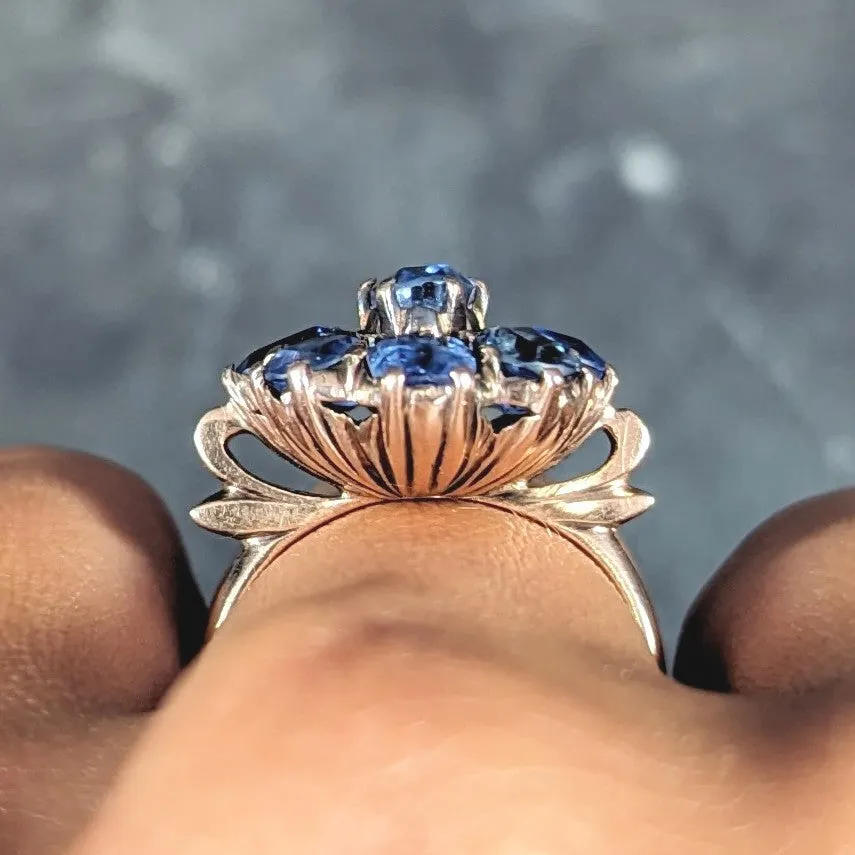 Victorian 3.20 CTW Sapphire 14 Karat Rose Gold Bow Antique Cluster Ring
