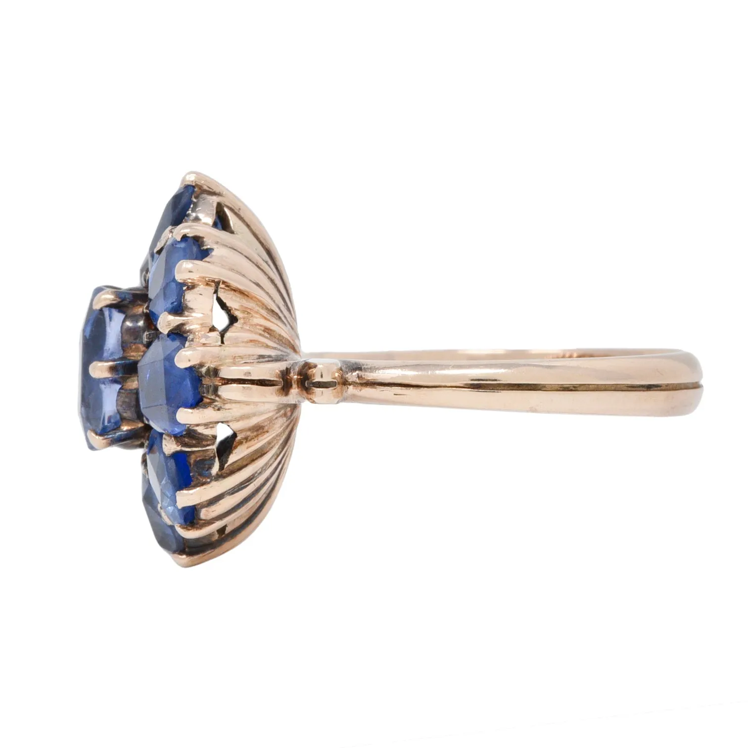 Victorian 3.20 CTW Sapphire 14 Karat Rose Gold Bow Antique Cluster Ring
