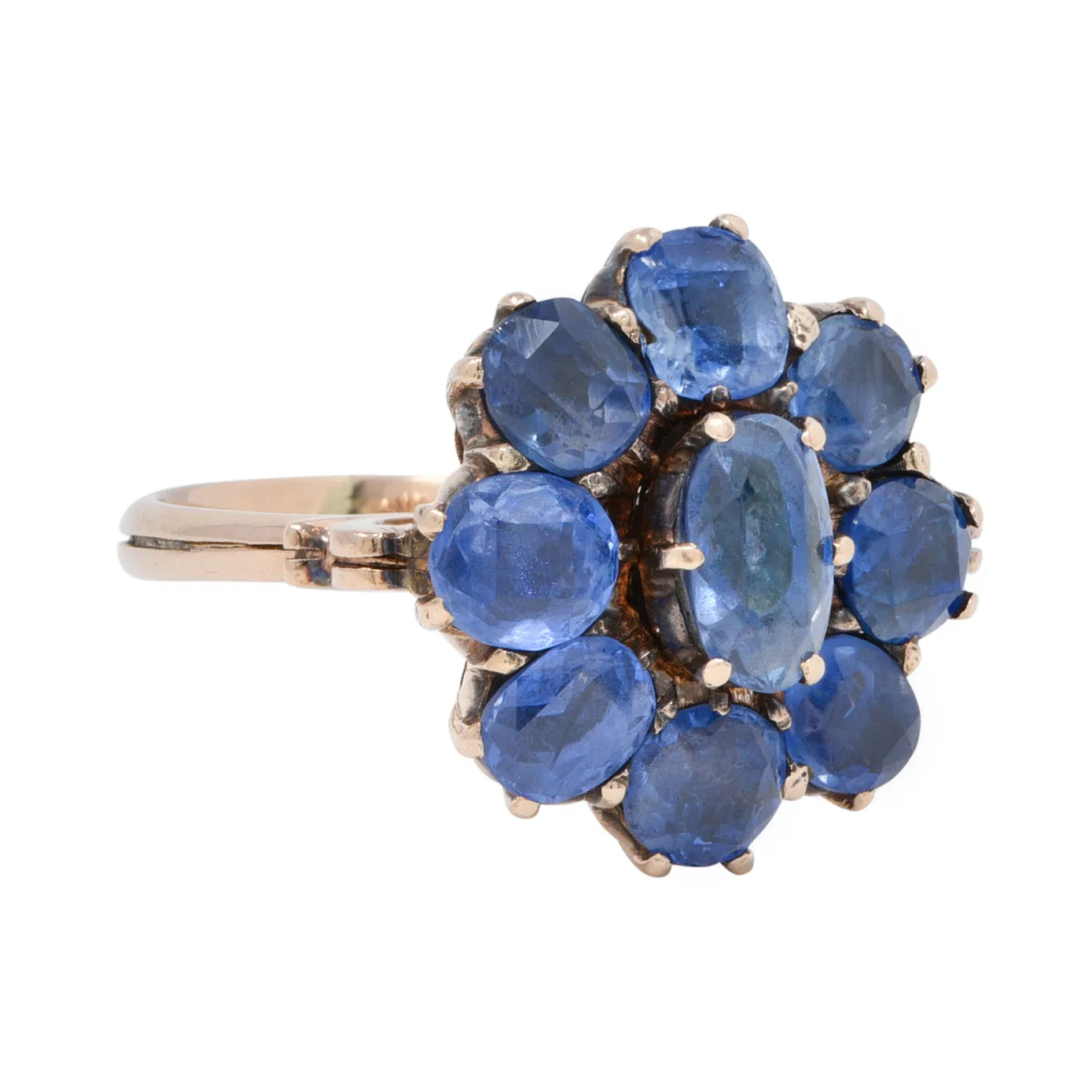 Victorian 3.20 CTW Sapphire 14 Karat Rose Gold Bow Antique Cluster Ring