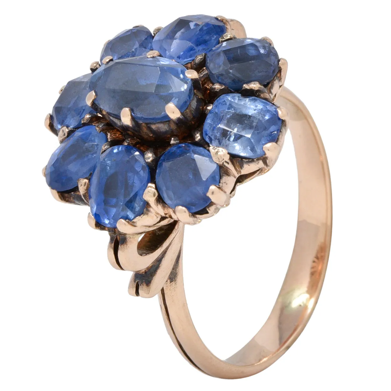 Victorian 3.20 CTW Sapphire 14 Karat Rose Gold Bow Antique Cluster Ring