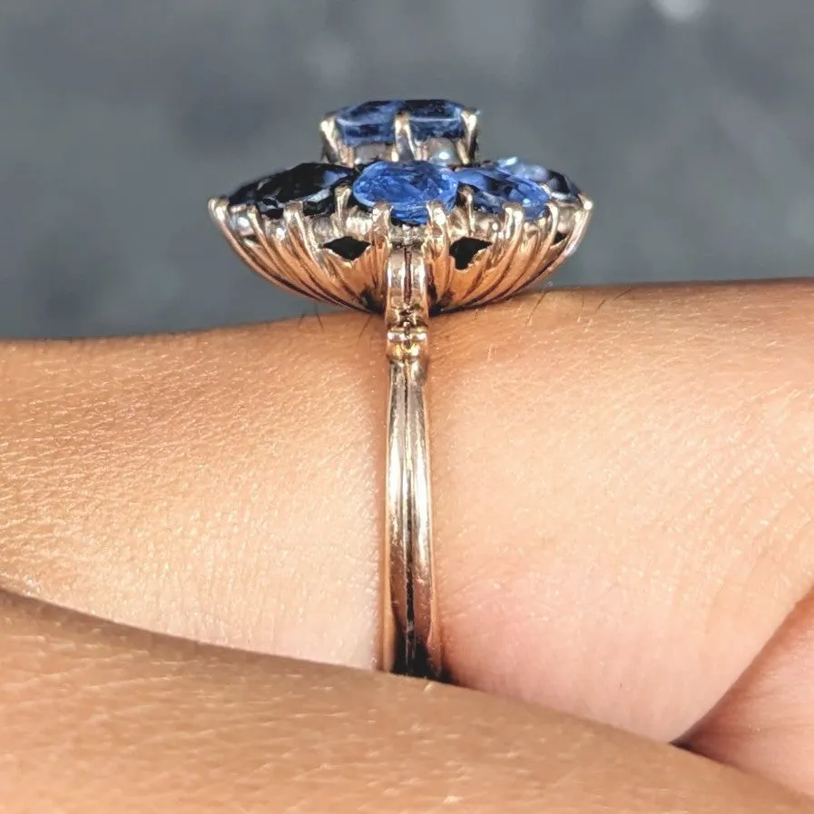 Victorian 3.20 CTW Sapphire 14 Karat Rose Gold Bow Antique Cluster Ring