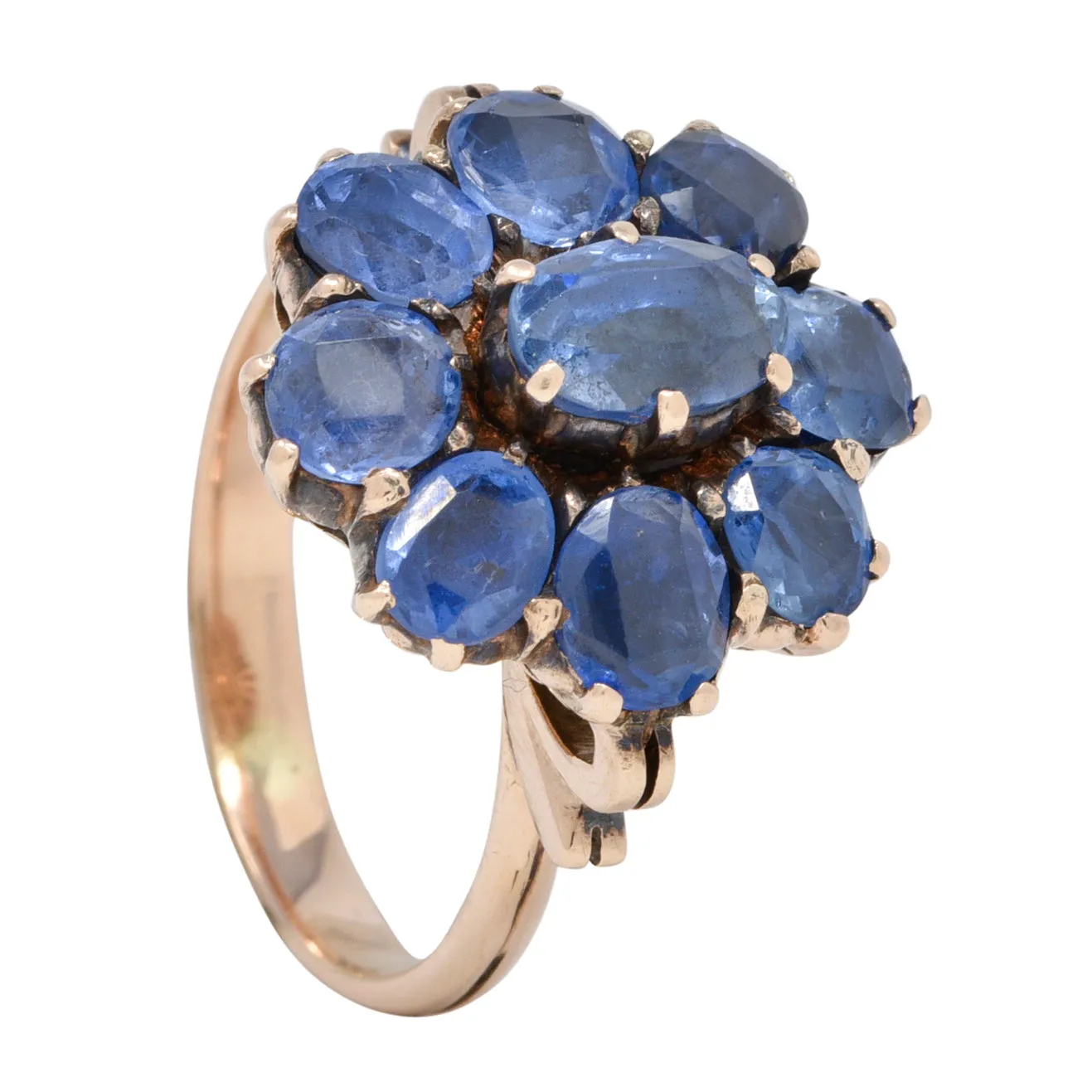 Victorian 3.20 CTW Sapphire 14 Karat Rose Gold Bow Antique Cluster Ring
