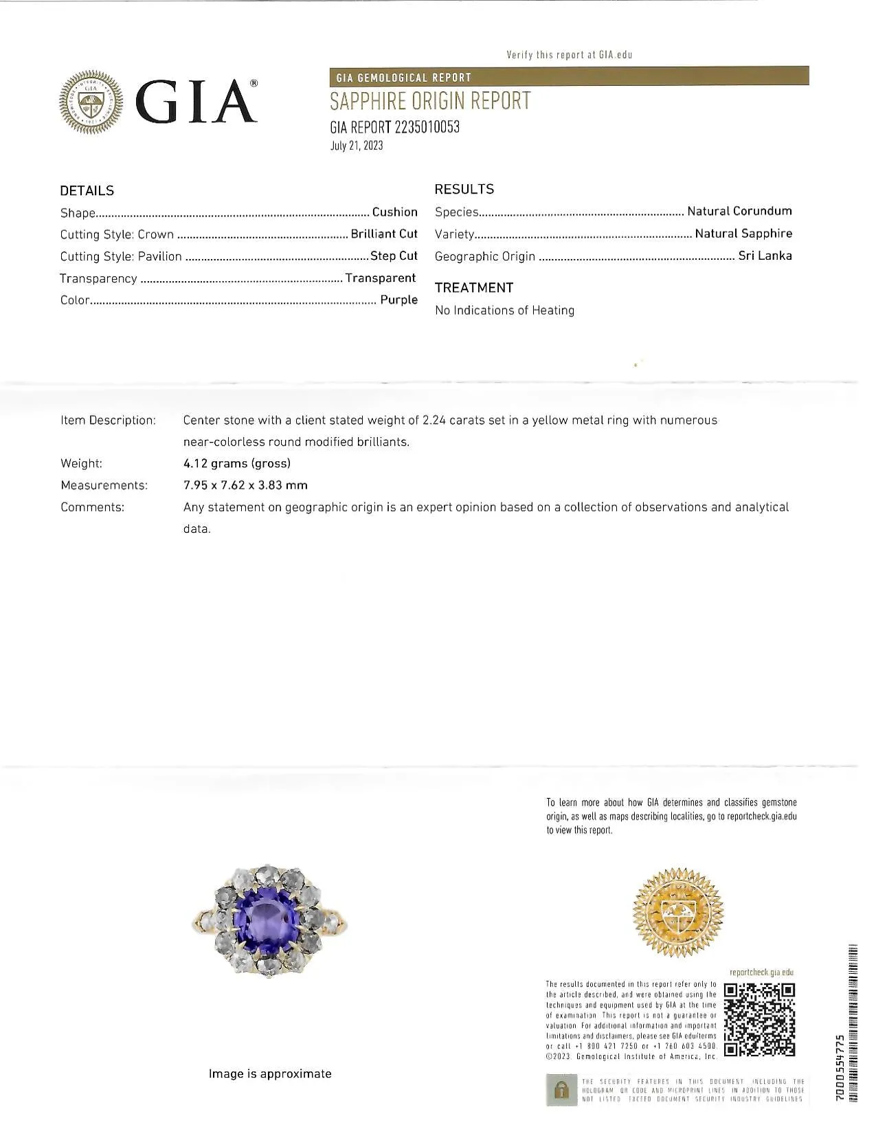 Victorian 3.56 CTW No Heat Purple Ceylon Sapphire Diamond 18 Karat Yellow Gold Antique Halo Ring GIA