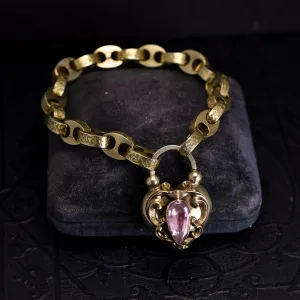 Victorian Anchor Link Bracelet with Pink Topaz Padlock Clasp