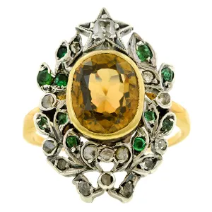 Victorian Zircon, Emerald & Diamond Ring