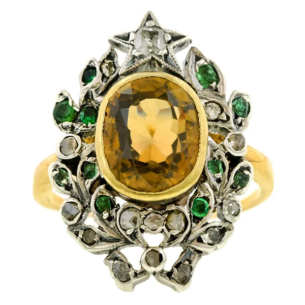 Victorian Zircon, Emerald & Diamond Ring