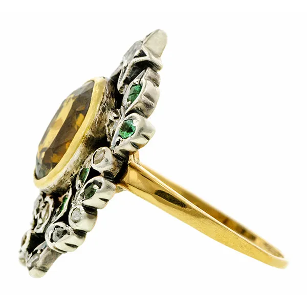 Victorian Zircon, Emerald & Diamond Ring