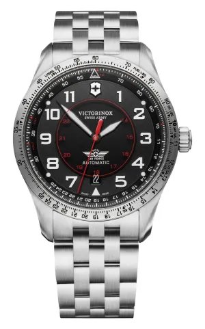 Victorinox Swiss Army Airboss Mechanical Automatic Stainless Steel Black Dial Date Mens Watch 241888