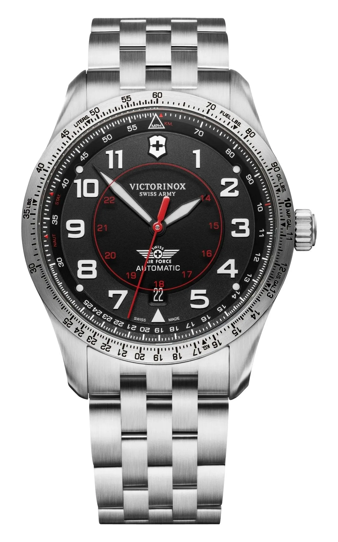 Victorinox Swiss Army Airboss Mechanical Automatic Stainless Steel Black Dial Date Mens Watch 241888