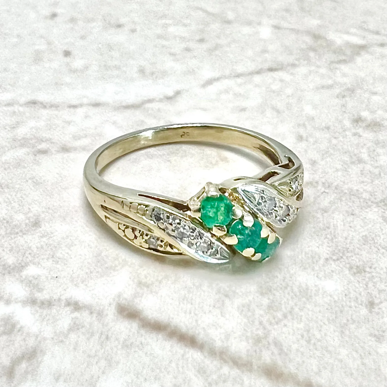 Vintage 14 Karat Yellow Gold Emerald & Diamond Ring