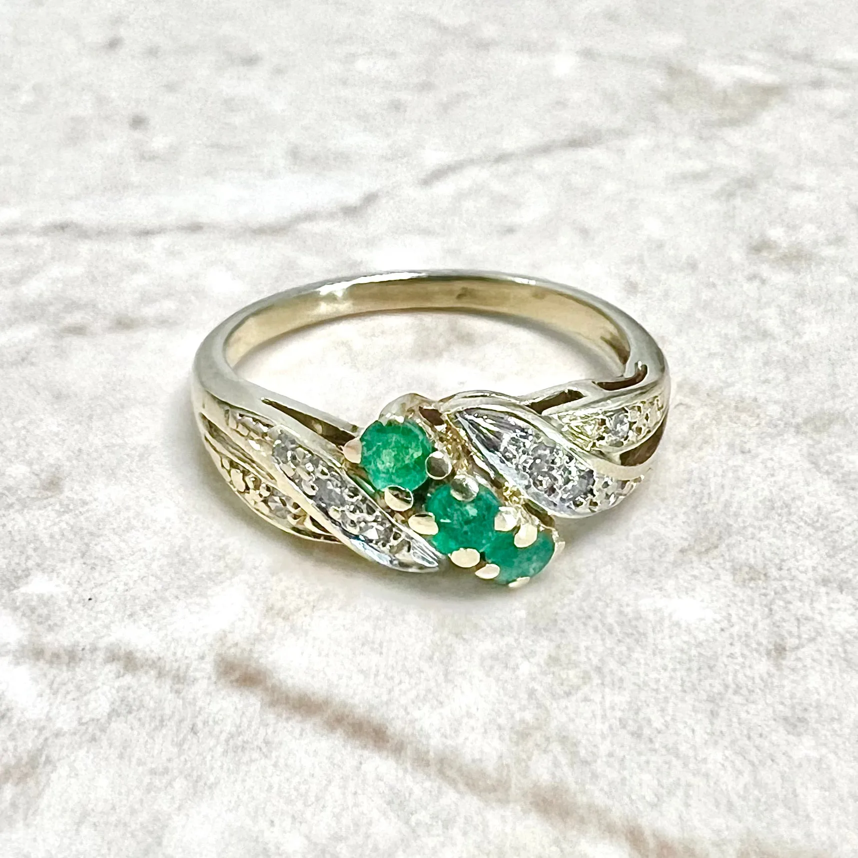 Vintage 14 Karat Yellow Gold Emerald & Diamond Ring