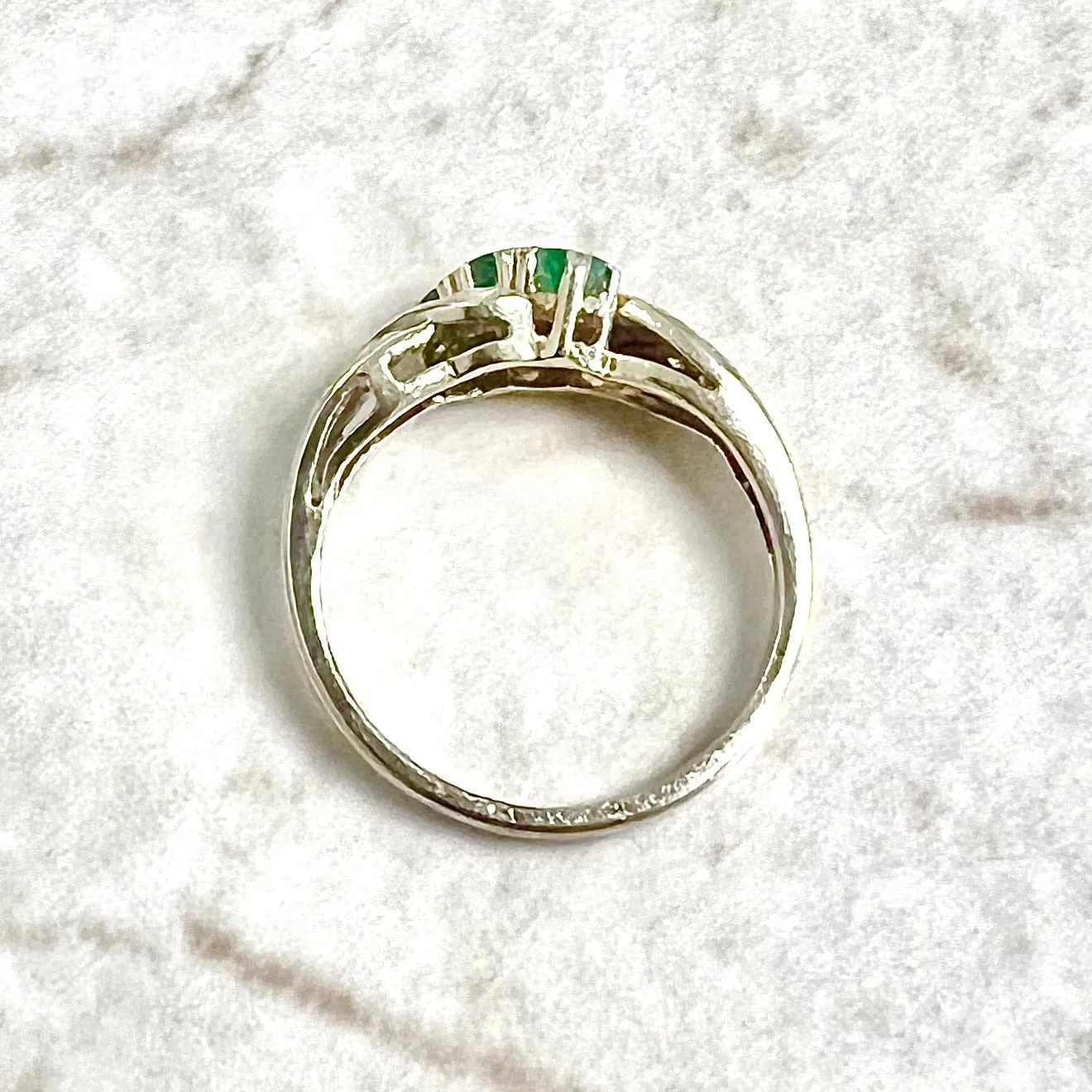 Vintage 14 Karat Yellow Gold Emerald & Diamond Ring