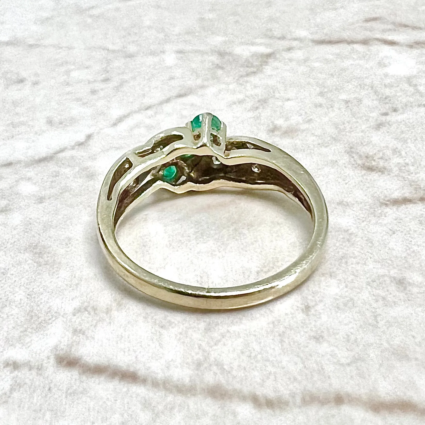 Vintage 14 Karat Yellow Gold Emerald & Diamond Ring