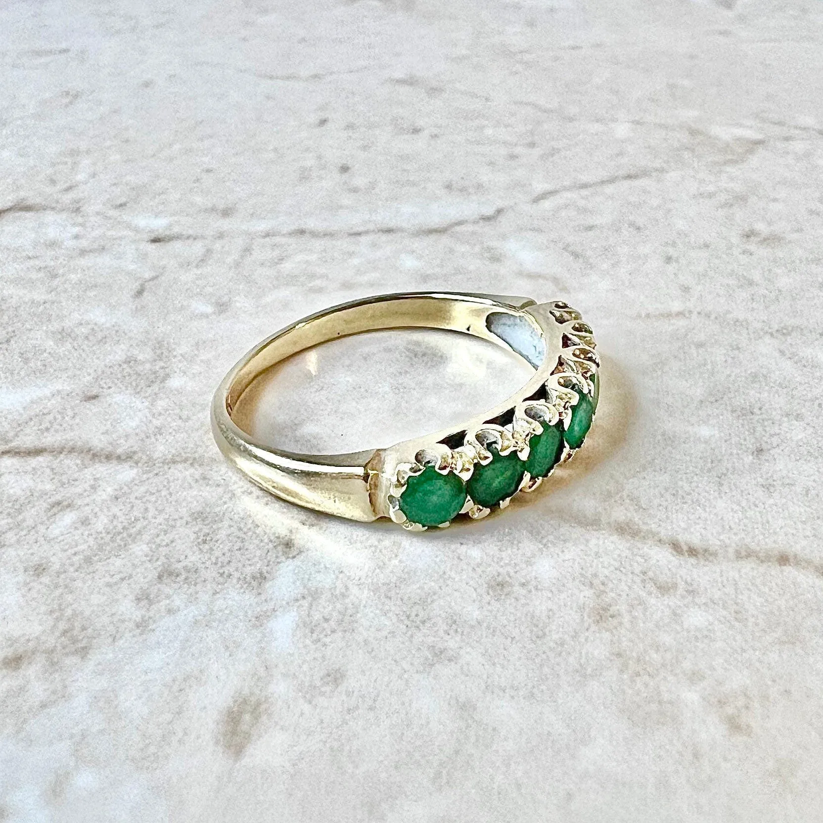 Vintage 14 Karat Yellow Gold Natural Emerald Seven-Stone Band Ring