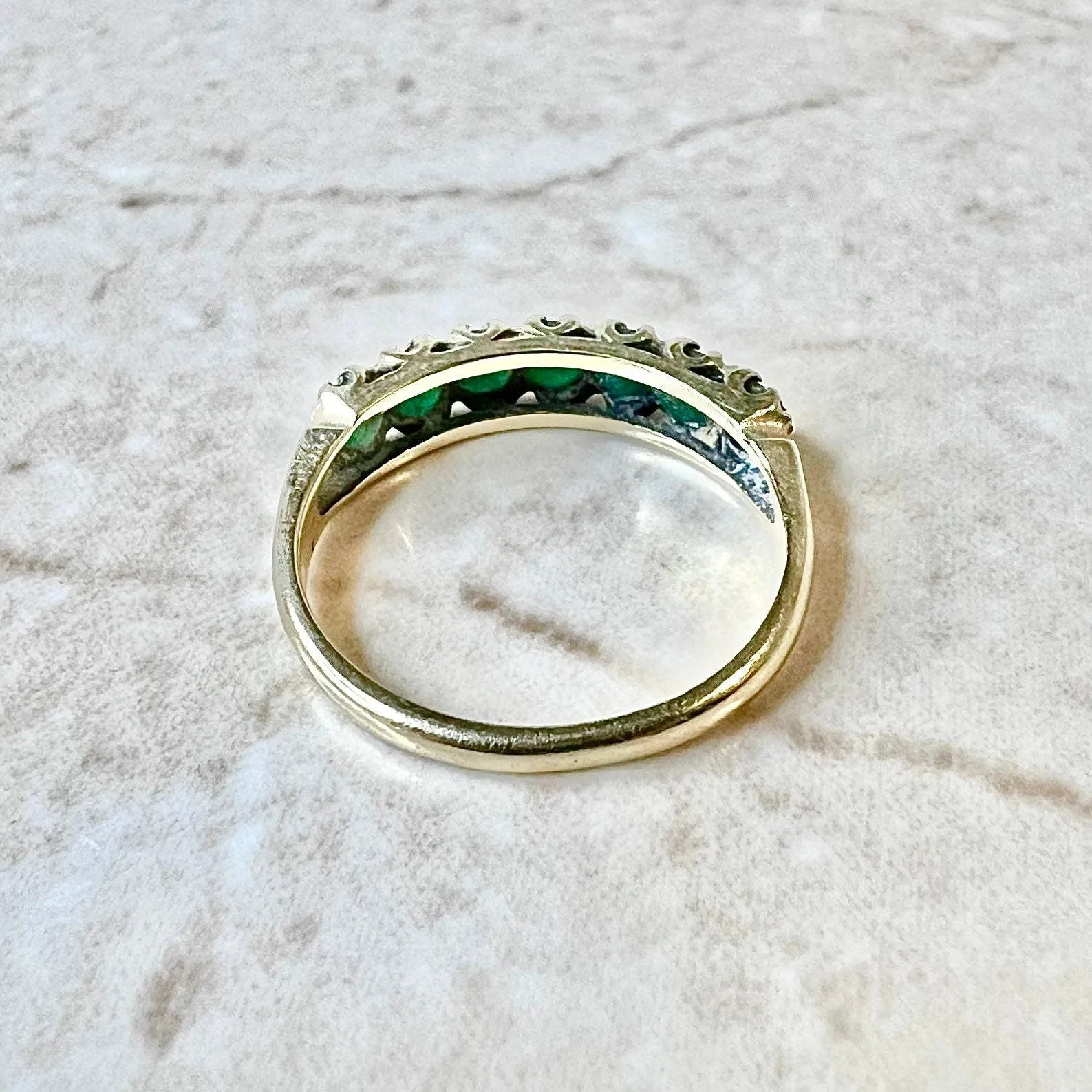Vintage 14 Karat Yellow Gold Natural Emerald Seven-Stone Band Ring