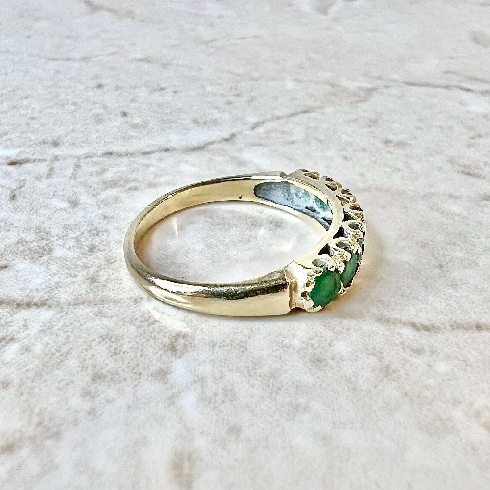 Vintage 14 Karat Yellow Gold Natural Emerald Seven-Stone Band Ring