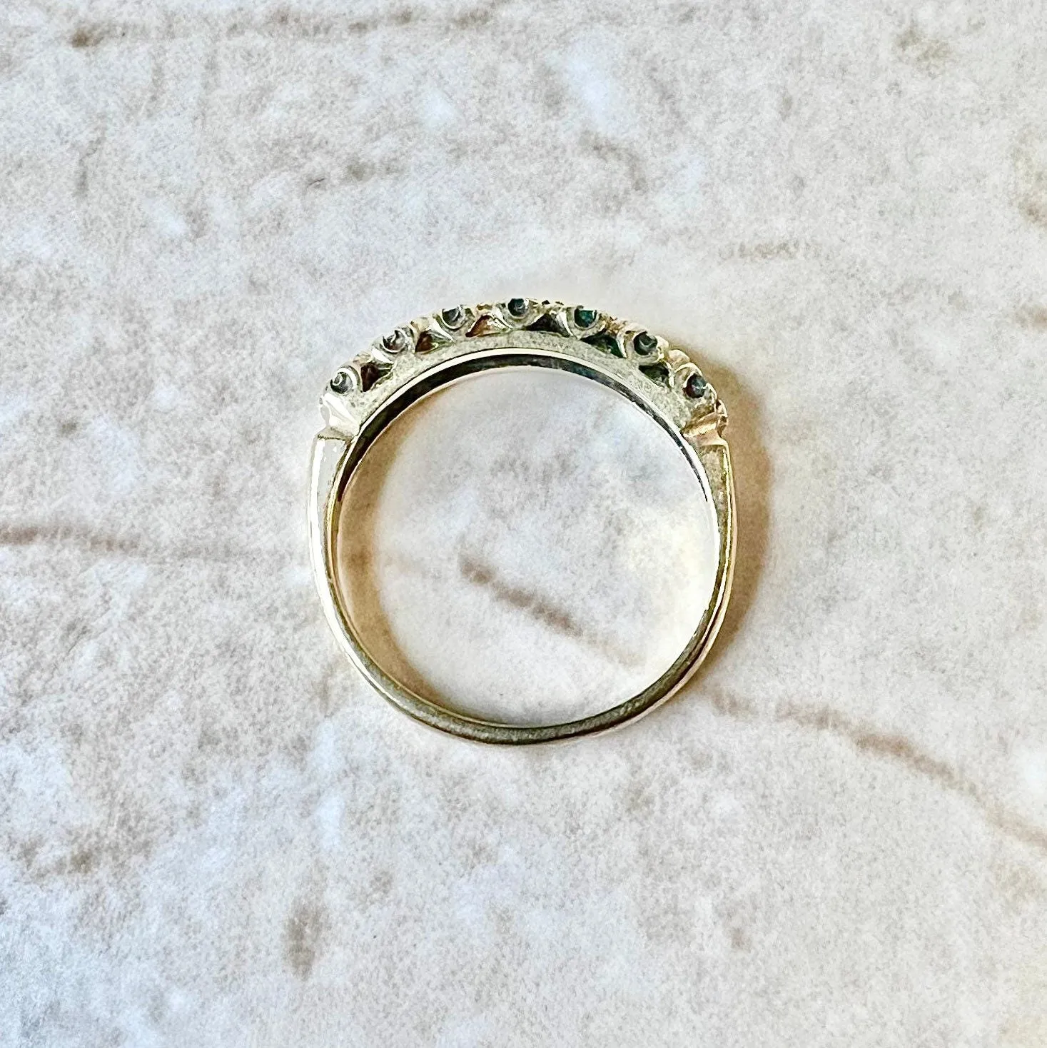 Vintage 14 Karat Yellow Gold Natural Emerald Seven-Stone Band Ring