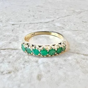 Vintage 14 Karat Yellow Gold Natural Emerald Seven-Stone Band Ring