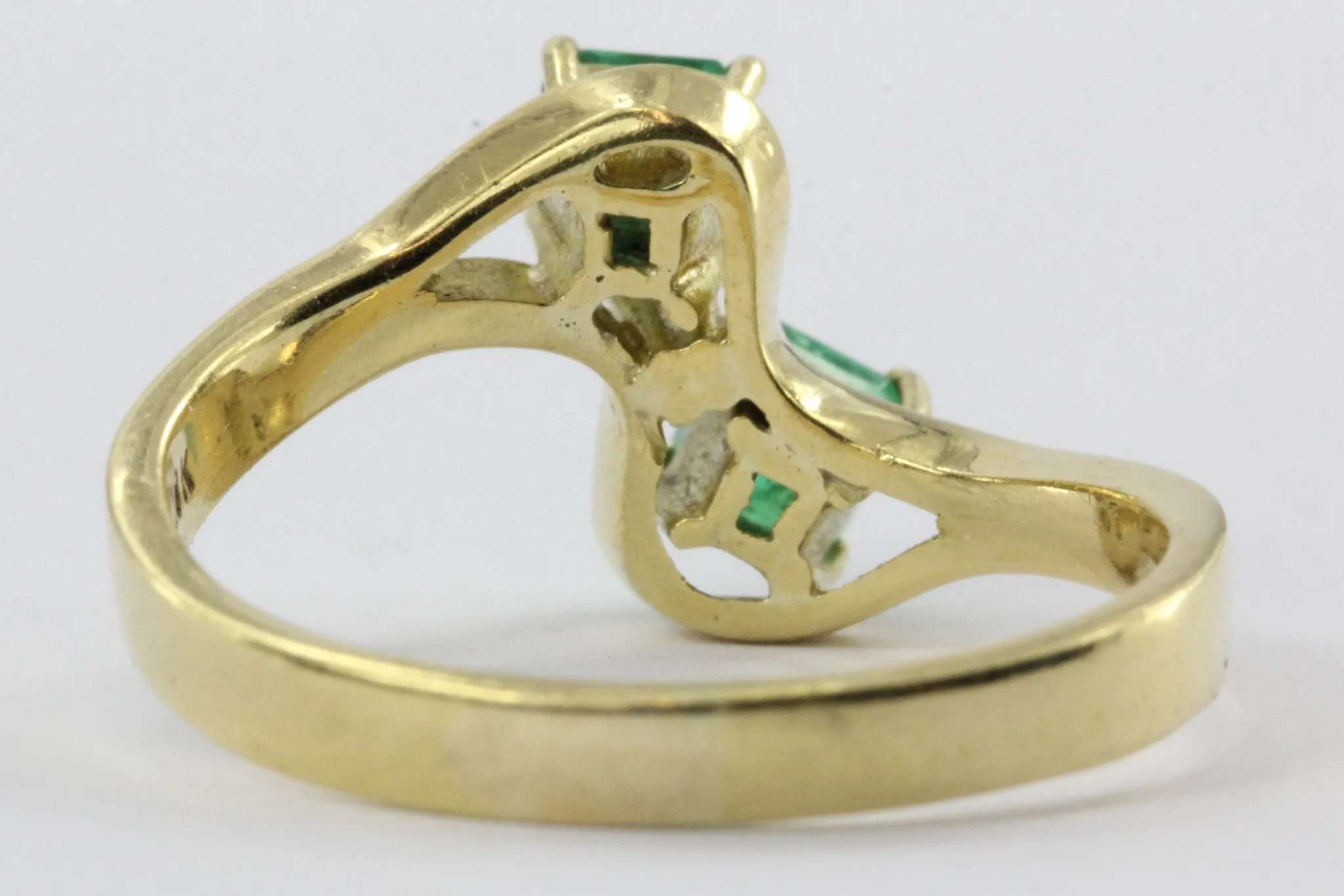Vintage 18K Gold 1/2 Emerald & Diamond Ring