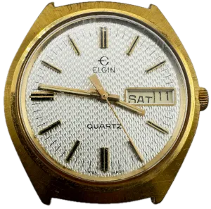 Vintage 20.5mm Elgin Scale Dial Men's Quartz Wristwatch Swiss Gold Tone