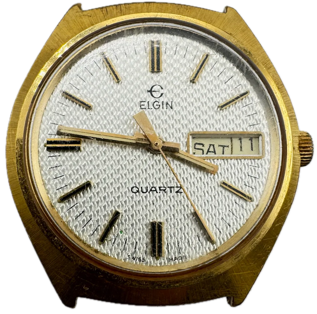 Vintage 20.5mm Elgin Scale Dial Men's Quartz Wristwatch Swiss Gold Tone