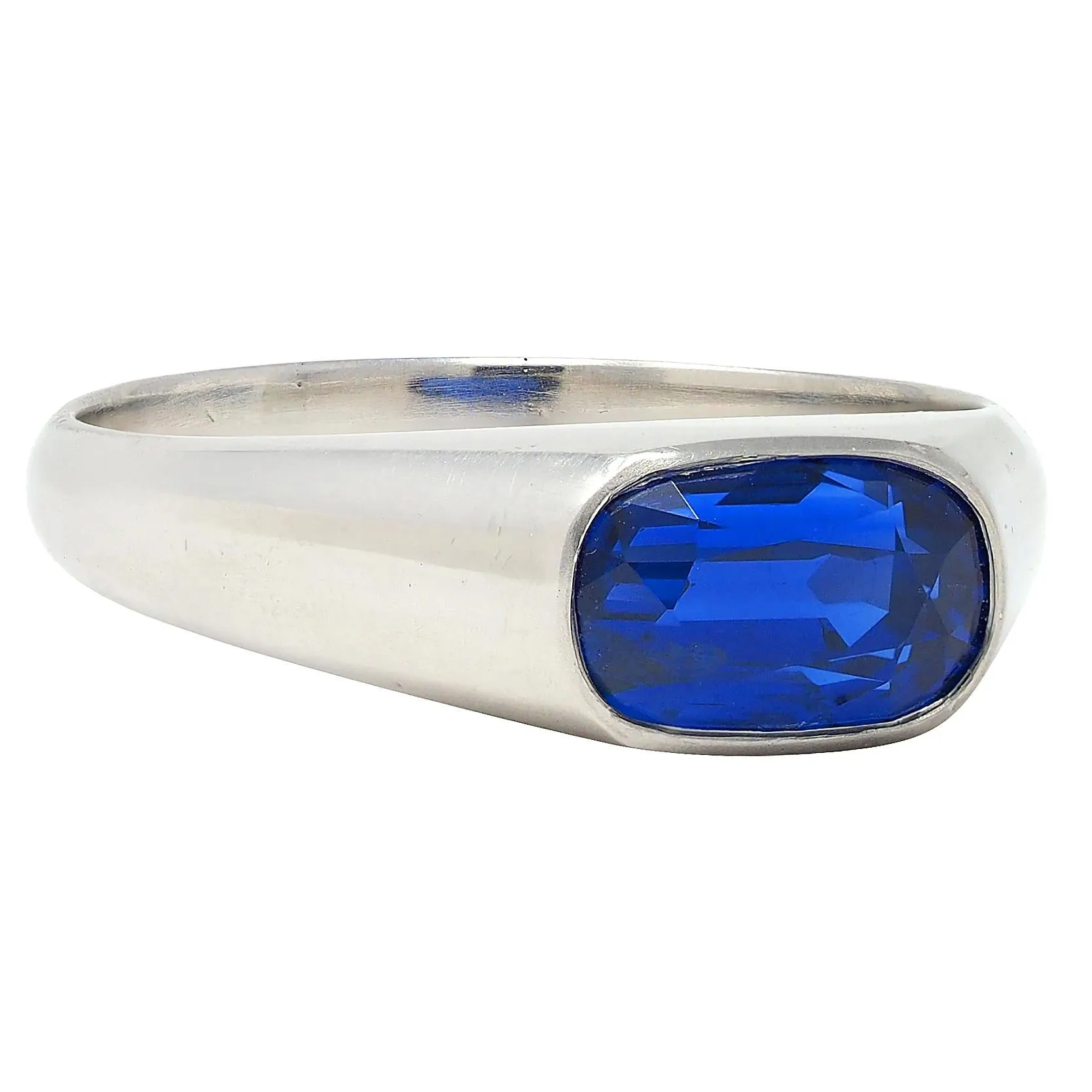 Vintage 4.12 CTW No Heat Ceylon Sapphire Platinum Flush Set Unisex Signet Ring SSEF
