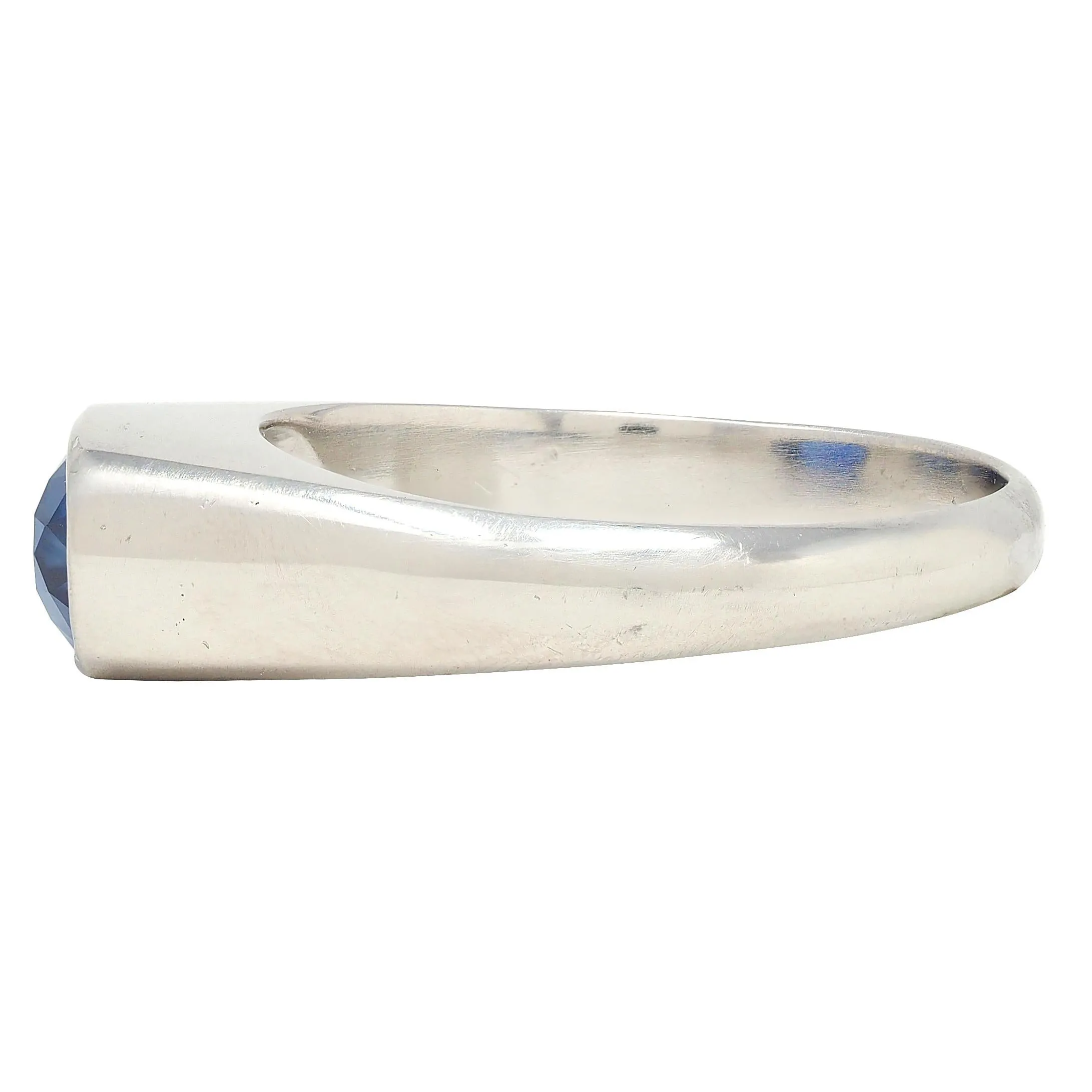 Vintage 4.12 CTW No Heat Ceylon Sapphire Platinum Flush Set Unisex Signet Ring SSEF