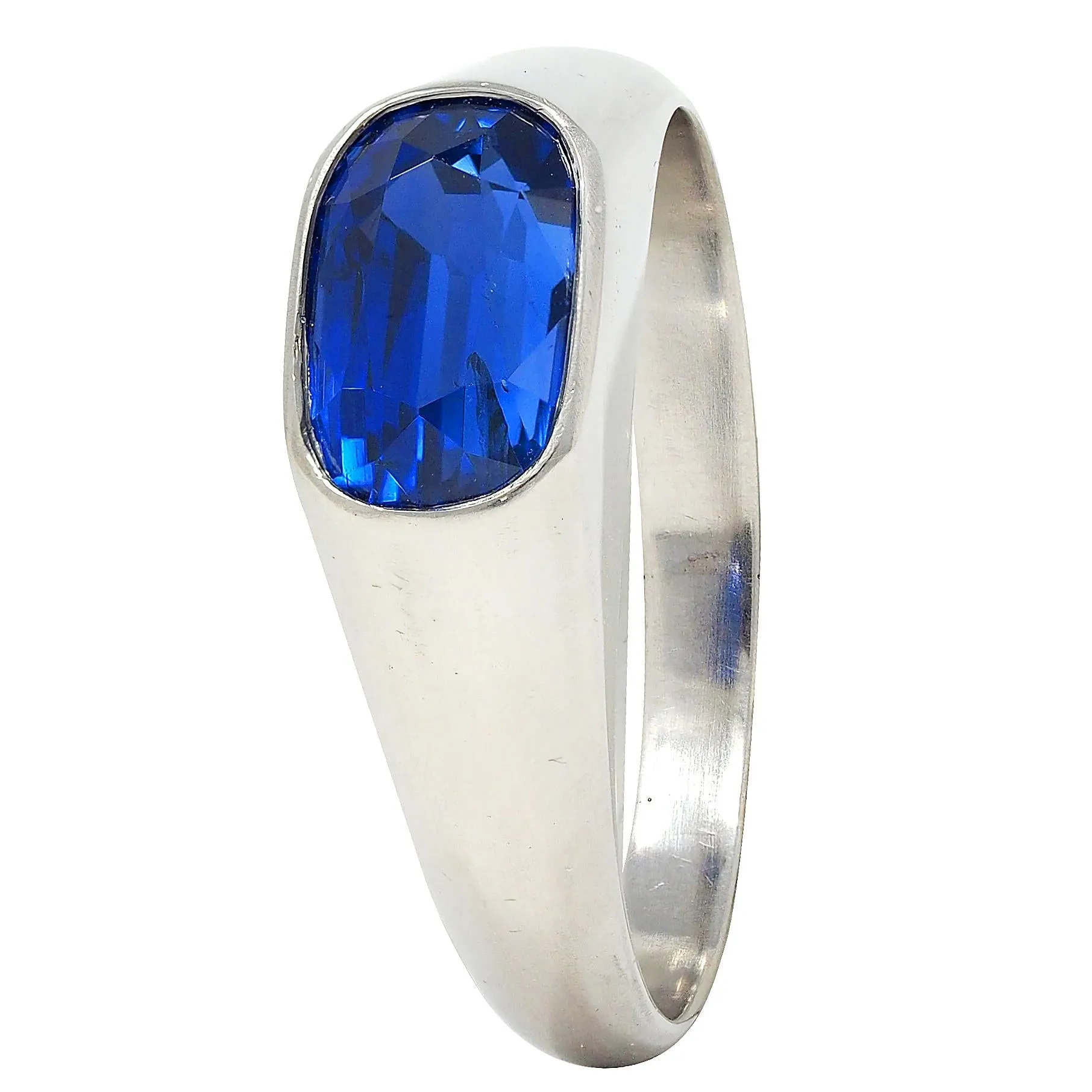 Vintage 4.12 CTW No Heat Ceylon Sapphire Platinum Flush Set Unisex Signet Ring SSEF