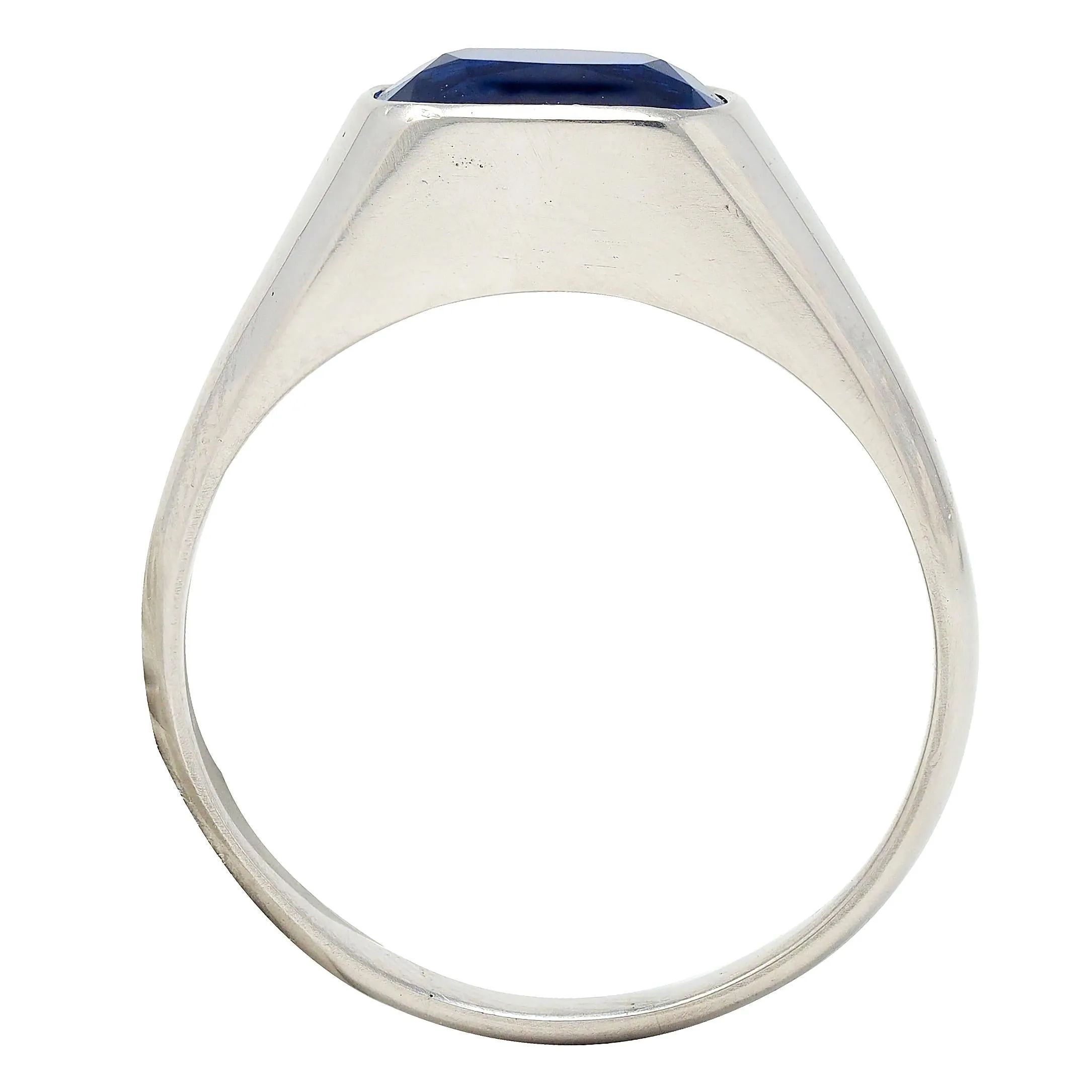 Vintage 4.12 CTW No Heat Ceylon Sapphire Platinum Flush Set Unisex Signet Ring SSEF