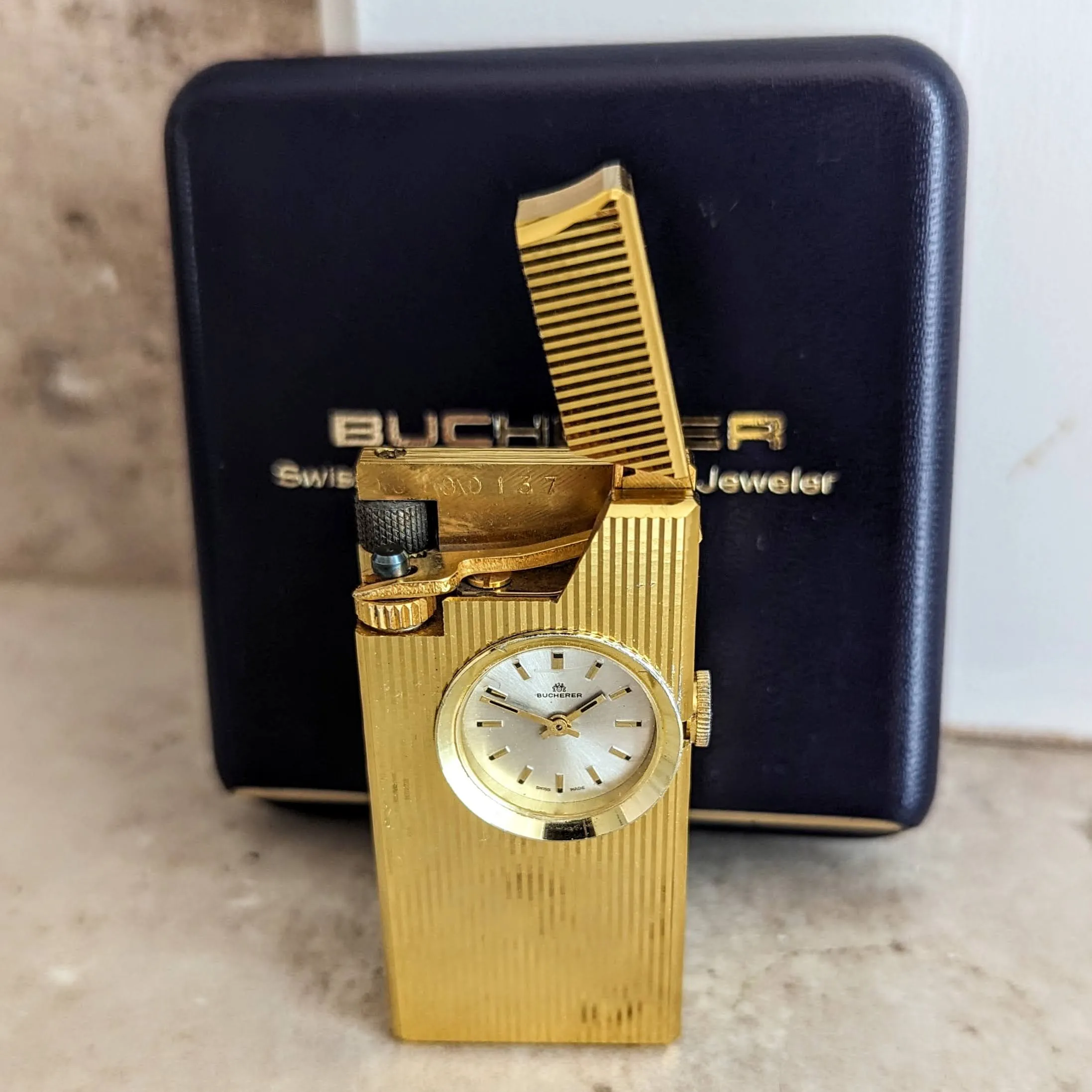 Vintage BUCHERER Clock-Ligther Swiss Made Mechanical Watch 17 Jewels – In BOX!