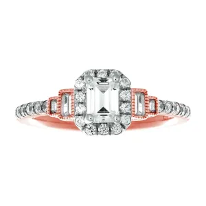 Vintage Diamond Engagement Ring made in 14k Rose gold-Emerald