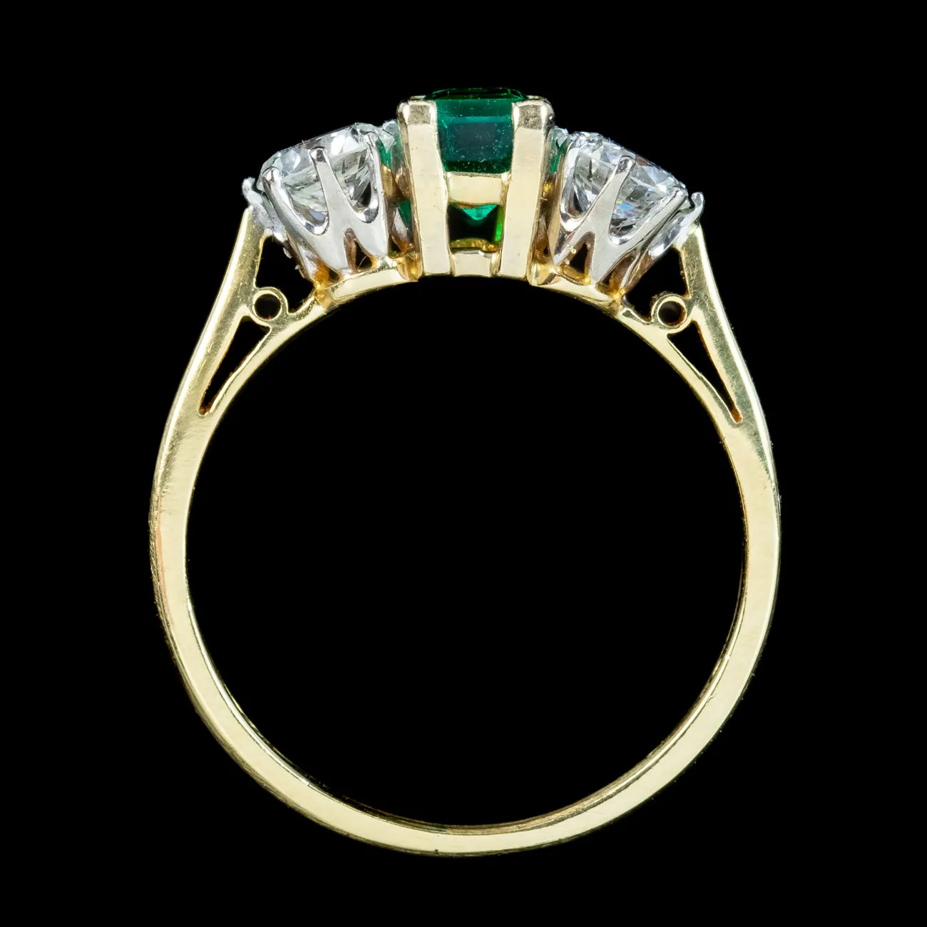 Vintage Emerald Diamond Trilogy Ring 0.84ct Colombian Emerald With Cert