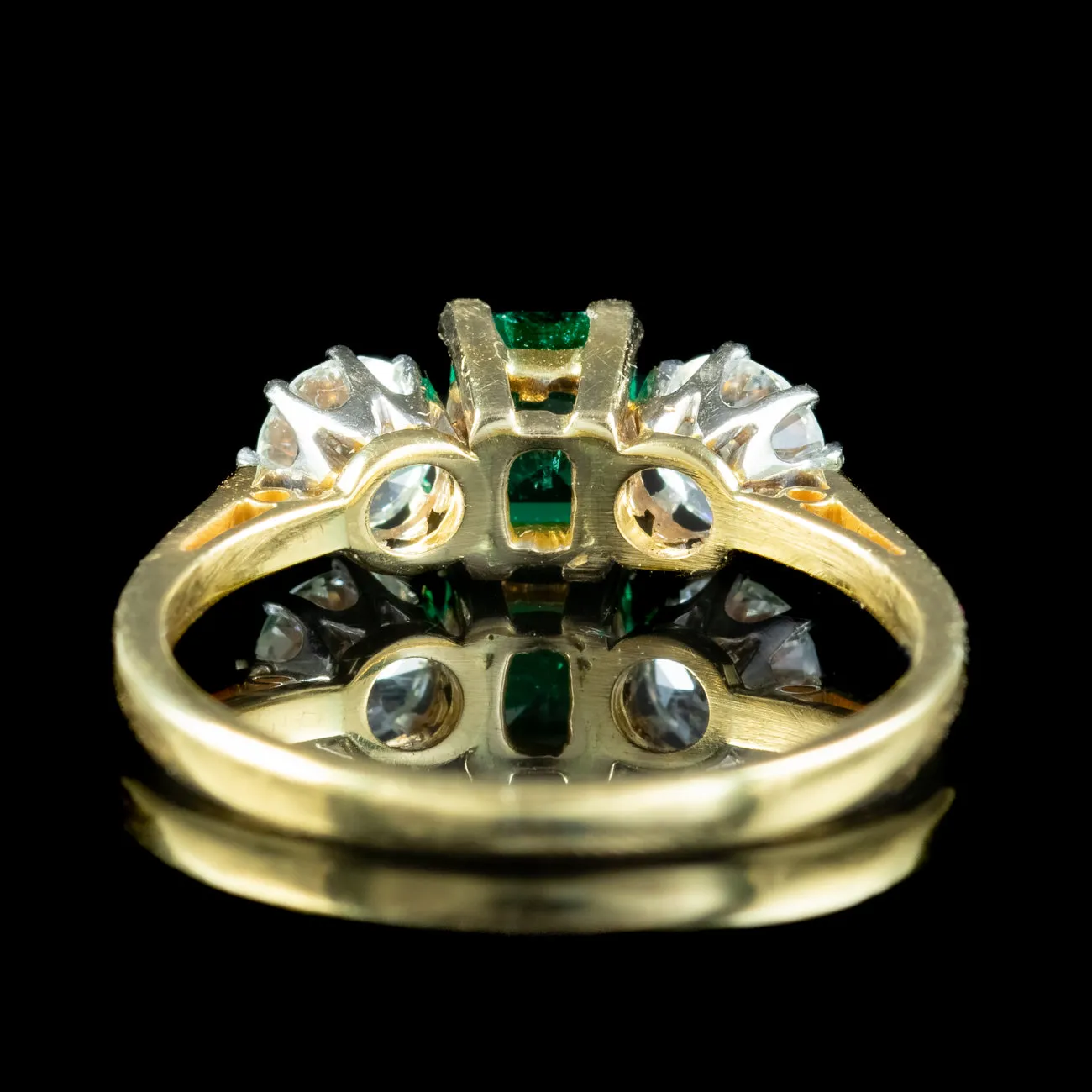Vintage Emerald Diamond Trilogy Ring 0.84ct Colombian Emerald With Cert